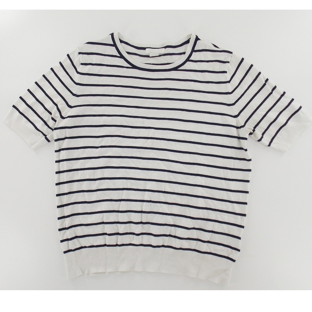 H&M Sweater Short Sleeve Striped Nautical Knit Women Size L White Black